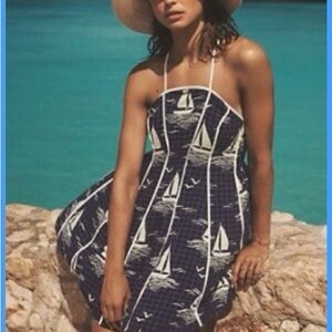 Anthropologie Strapless Navy and White Dress